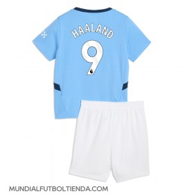 Camiseta Manchester City Erling Haaland #9 Primera Equipación Replica 2024-25 para niños mangas cortas (+ Pantalones cortos)